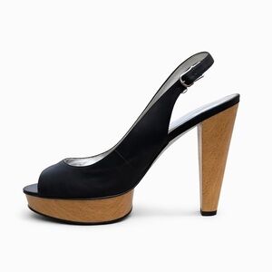 Jessica Simpson BONEE Black Leather Platform Slingback Wood Heels Peep Toe 8